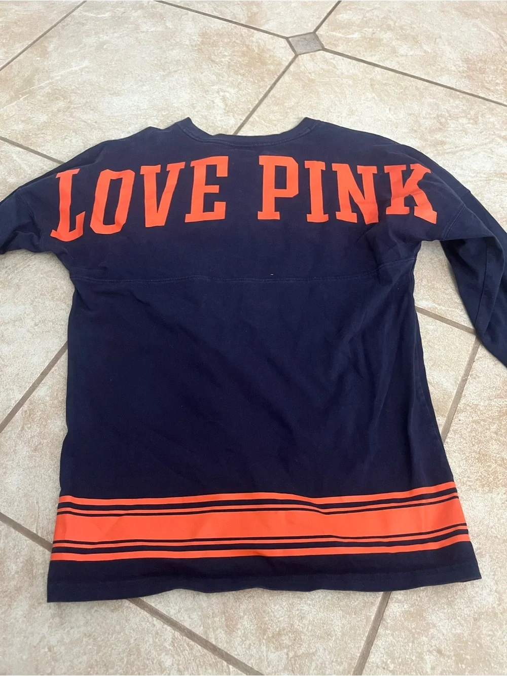 PINK Victoria's Secret Navy Crewneck Sweater with Orange Logo